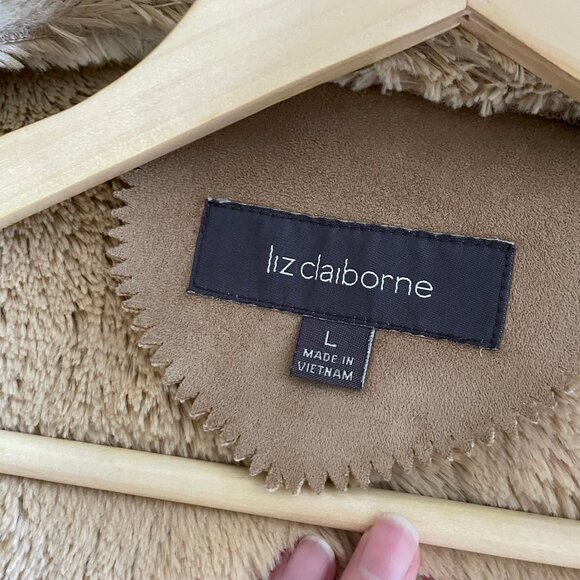 Liz Claiborne minky-soft shearling buckskin polyester jacket Womens L Macy’s - Picture 10 of 11